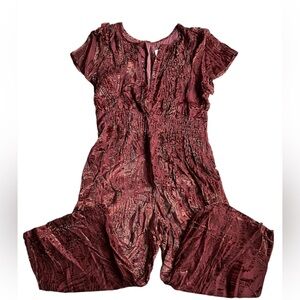 Anthropologie Wine-Pattern Short-Sleeve Jumpsuit